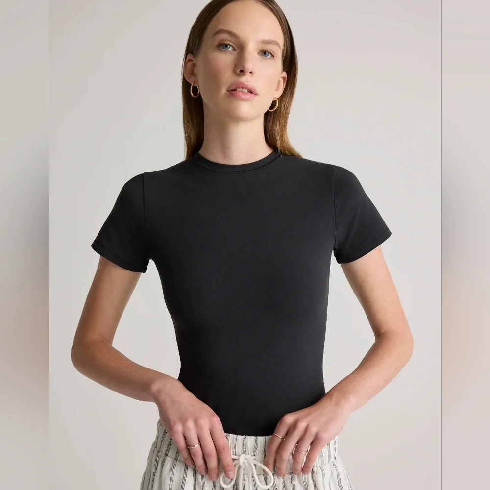 Quince Organic Cotton Jersey Tee Fitted Basic Capsule Minimalist - Picture 1 of 11